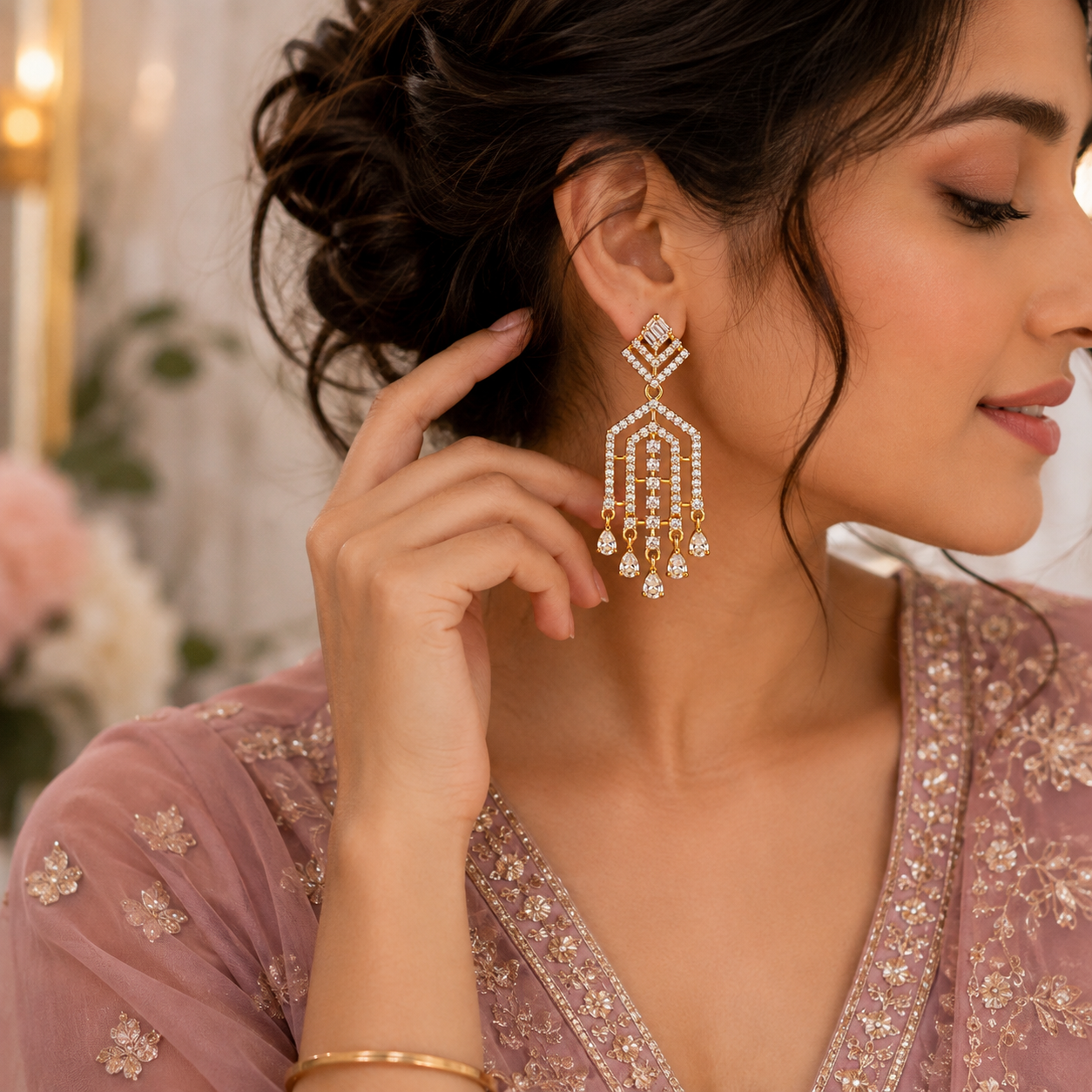 Dazzling 18K Gold Crystal Chandelier Drop Earrings